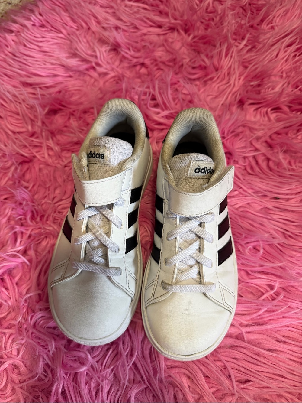 adidas White Kids Sneakers with Black Stripes